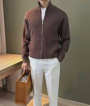 Heren Gebreide Cardigan met Rits en Opstaande Kraag - Casual & Zakelijk