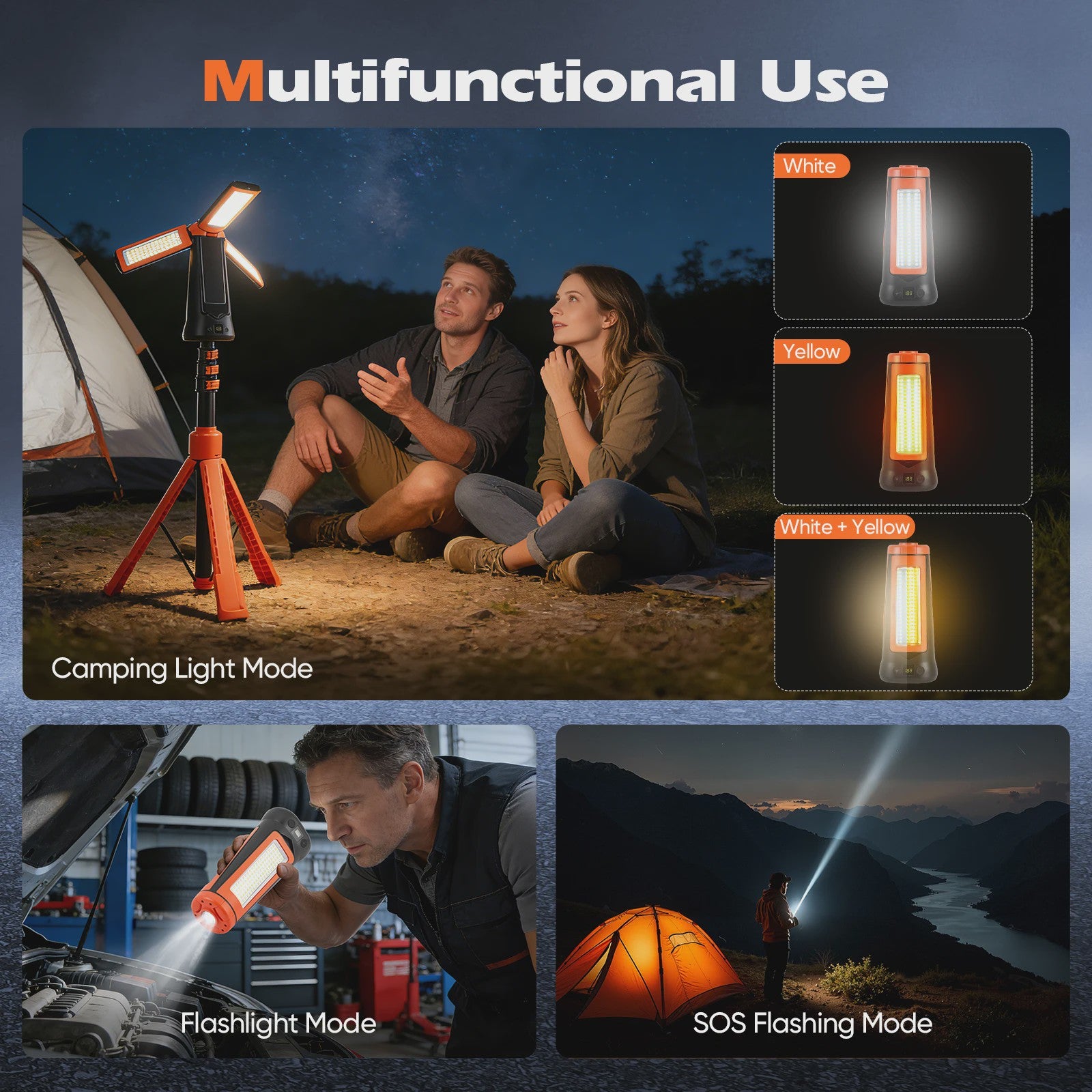 Telescopic Camping Light 9000mAh Rechargeable Lantern, Waterproof Collapsible Outdoor LED Flashlight for Hiking Tent
