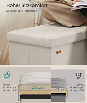 SONGMICS Opbergbank met Deksel - Velvet Zetel & Opbergruimte 76x38x38 cm