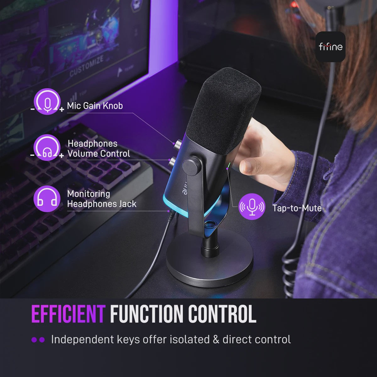 FIFINE AM8 Dynamische USB/XLR Microfoon met Touch Mute & RGB