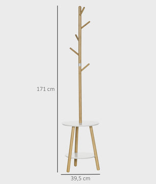 HOMCOM Kapstok met 2-in-1 Tafel en Opbergruimte - Bamboe