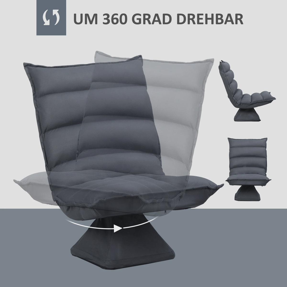 Draaibare Verstelbare Vloerstoel Donkergrijs - Meditatie & Relaxstoel