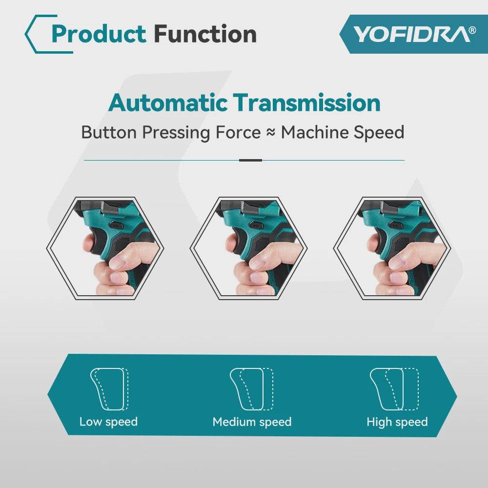 YOFIDRA Accu Klopboormachine 1200Nm Brushless - 5 Versnellingen, Draadloos, voor Makita 18V Accu