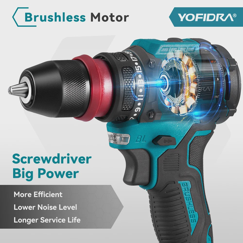 YOFIDRA 21V Brushless Accuboormachine - 10mm Klopboorfunctie, 24 Versnellingen