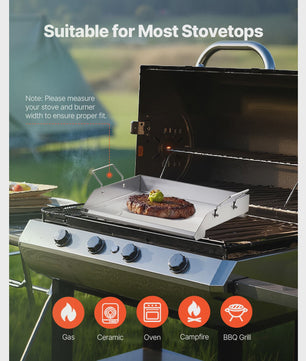 RVS Grillplaat Platte Top Rechthoekig - Draagbare Bakplaat voor BBQ & Gas Grill