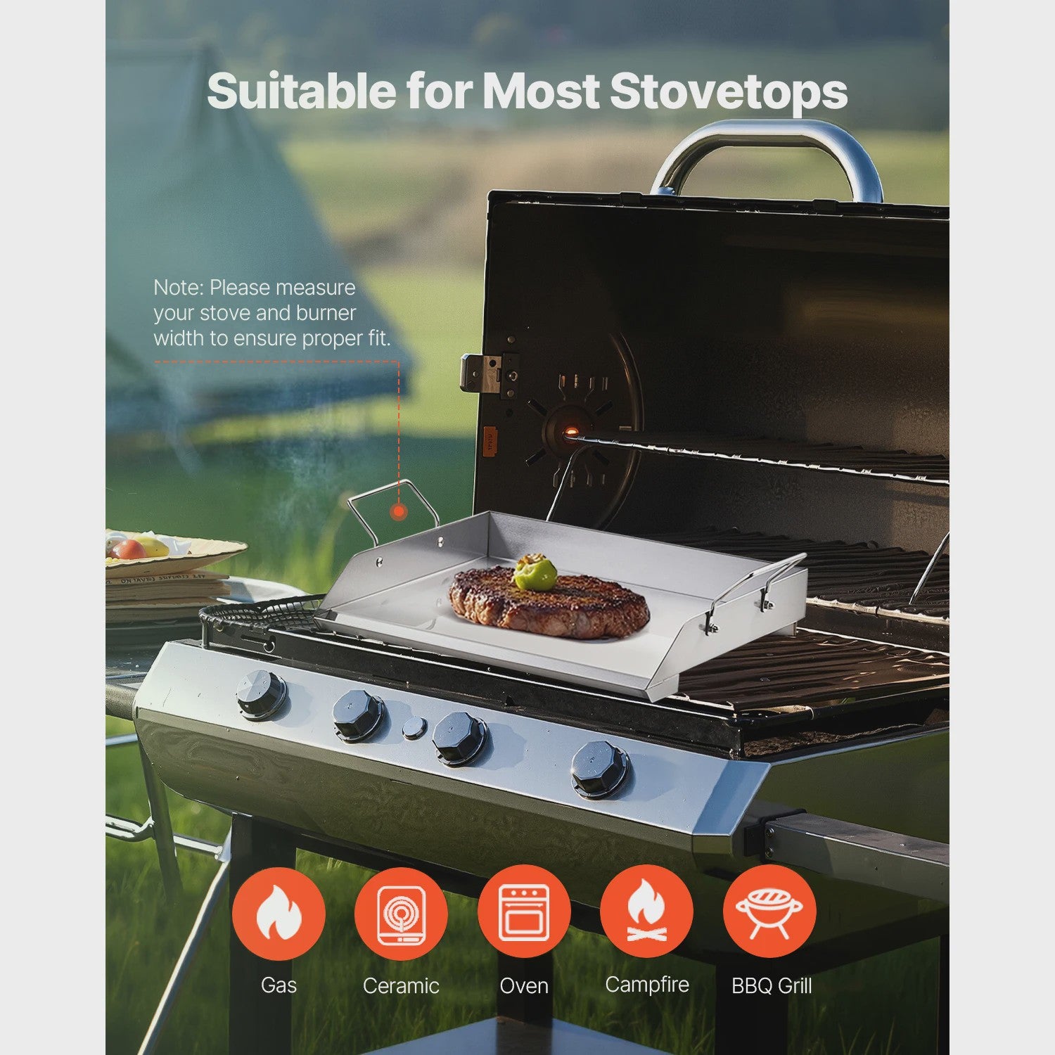 RVS Grillplaat Platte Top Rechthoekig - Draagbare Bakplaat voor BBQ & Gas Grill