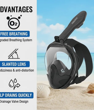 Volledig Gelaat Snorkelmasker met 180° Panoramisch Zicht & Anti-Fog