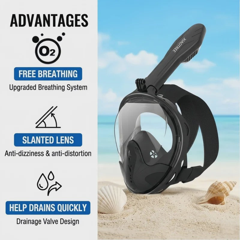 Volledig Gelaat Snorkelmasker met 180° Panoramisch Zicht & Anti-Fog