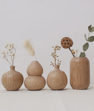 Houten Vaas Japandi Stijl - Decoratieve Vaas voor Bloemen & Interieur