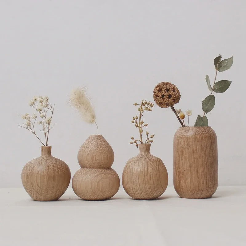 Houten Vaas Japandi Stijl - Decoratieve Vaas voor Bloemen & Interieur