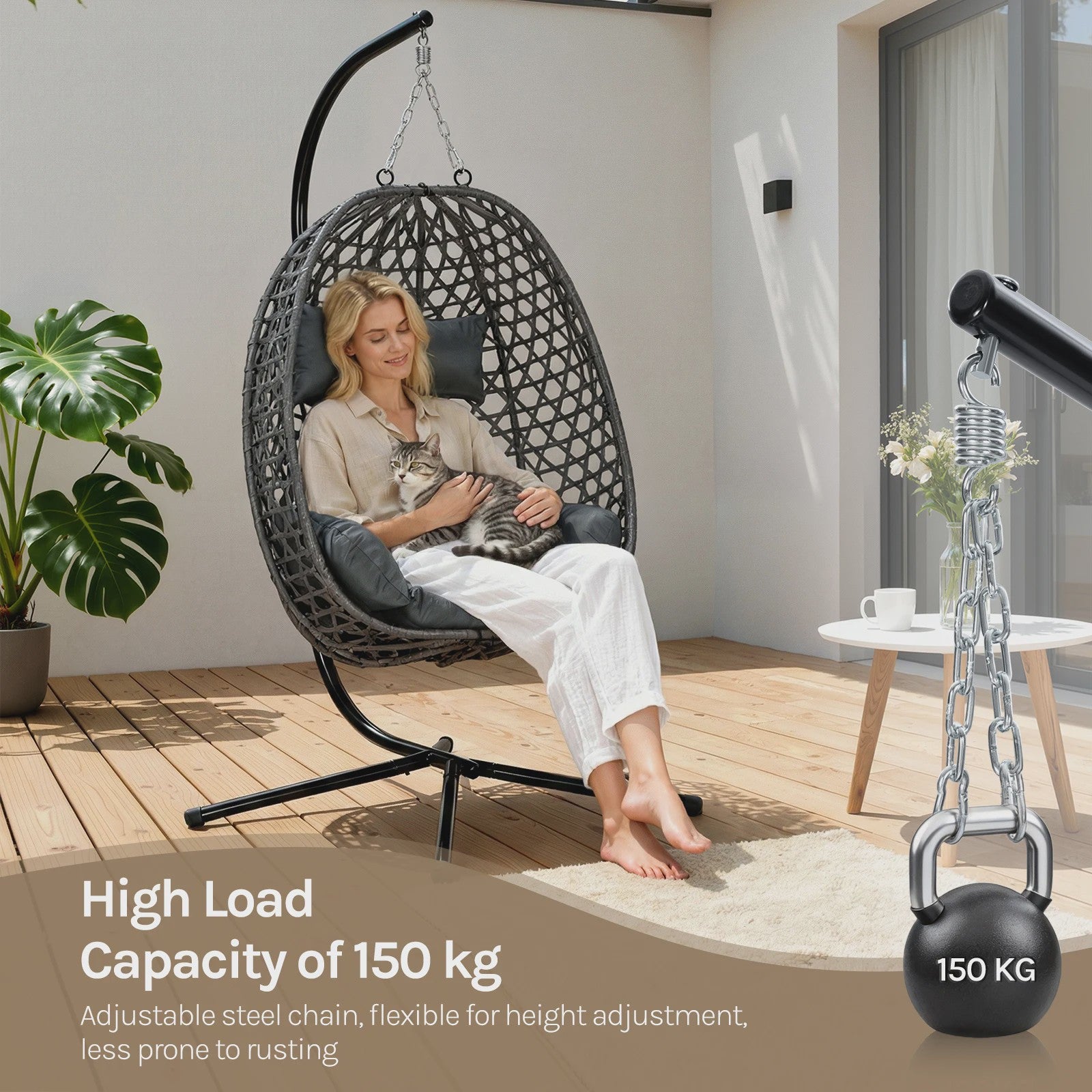 WOLTU Hangstoel met Standaard - 360° Draaibaar, Inclusief Kussens - Max 150 kg