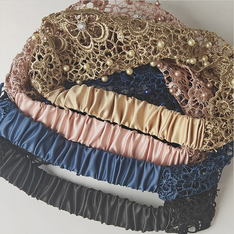 Elegante Bloemen Haarband met Parels en Kant - Stijlvolle Hoofdband voor Dames