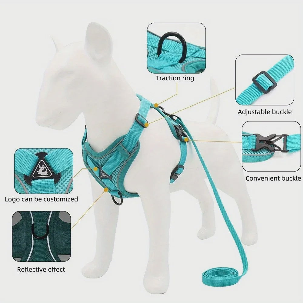 Verstelbaar Anti-Trek Hondentuig met Lijn - Reflecterend & Comfortabel voor Kleine Honden en Katten