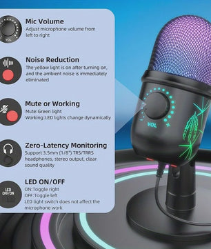 USB Condenser Microfoon met RGB Verlichting - Gaming, Streaming & Karaoke