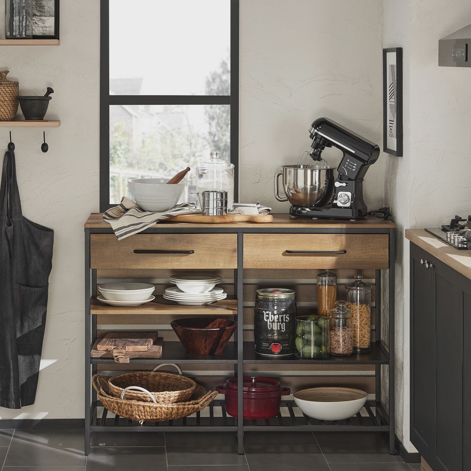Keuken Eiland Trolley met Lades en Planken - Keukenwagen Sideboard