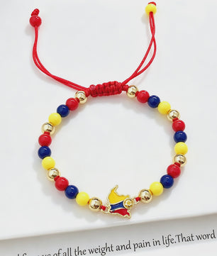 Colombia Vlag Armband - Verstelbaar Patriotisch Sieraden met Rood, Geel en Blauwe Kralen