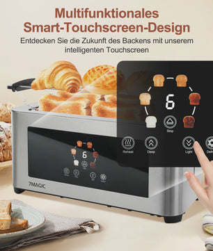 RVS Broodrooster met LCD Touch Display, 1400W, 4 Sneetjes en Broodjeshouder