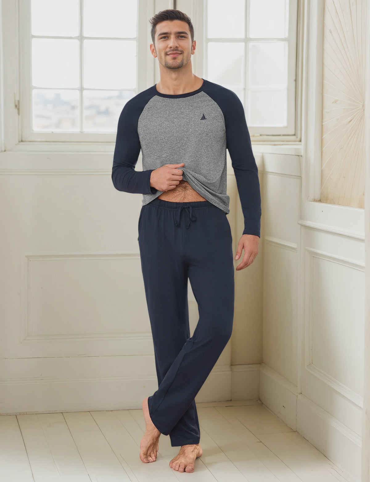 Heren Lange Katoenen Pyjama Set - Comfortabel Loungewear voor Alle Seizoenen