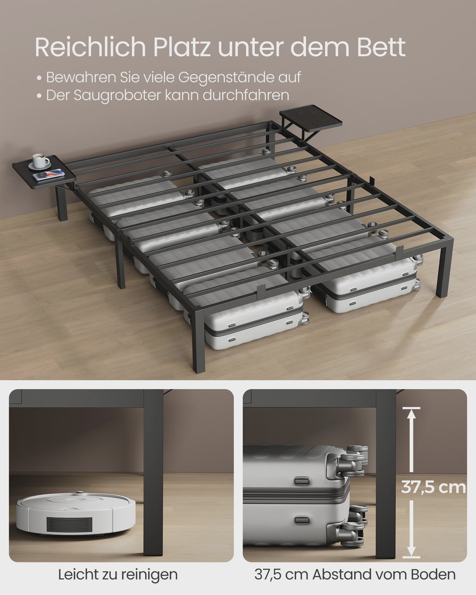 Stalen Bedframe met Nachtkastjes en Opbergruimte - Dubbel Bed
