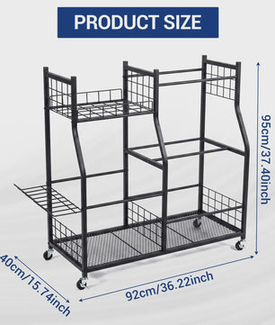 Mobiele Tuingereedschap Organizer - 3-Laags Metalen Rek met Wielen