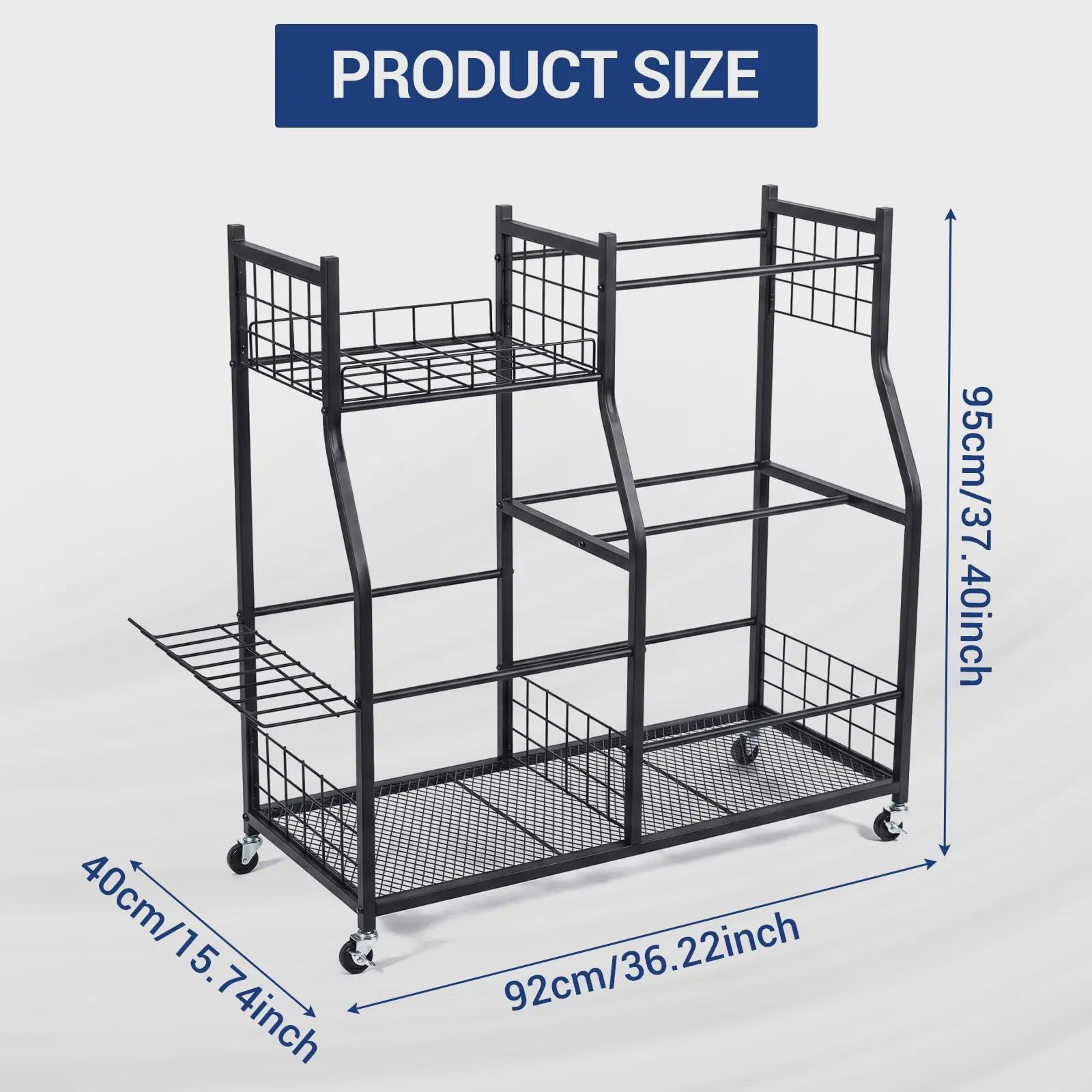 Mobiele Tuingereedschap Organizer - 3-Laags Metalen Rek met Wielen