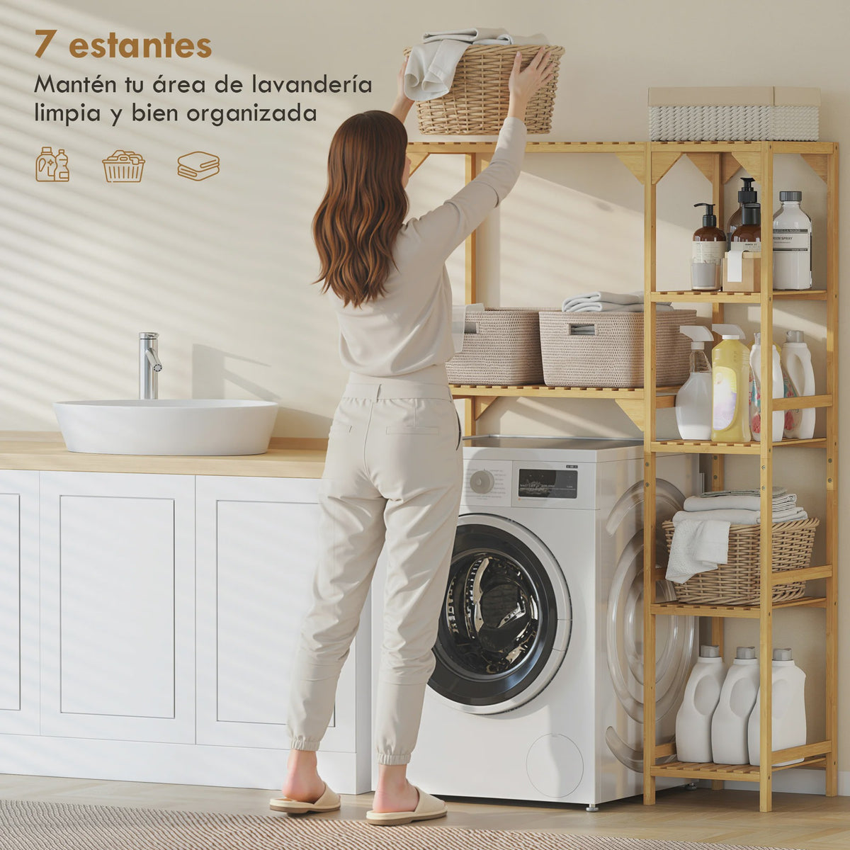 Bamboe Wasmachine & Toilet Rek - Verstelbare Planken - Natuurlijk Hout