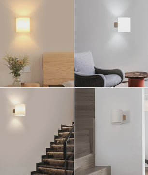 Houten Wandlamp Cilinder met Matglas en 3-kleuren LED E27 Lamp