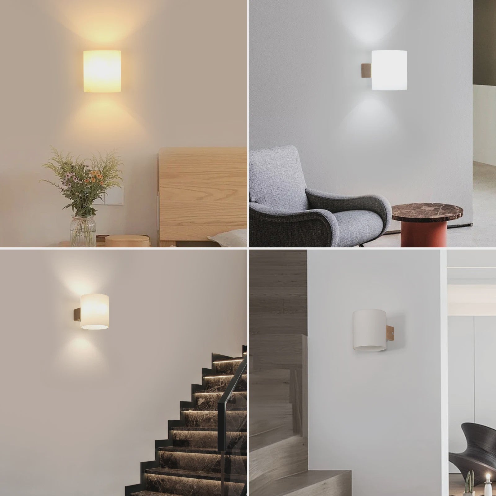 Houten Wandlamp Cilinder met Matglas en 3-kleuren LED E27 Lamp
