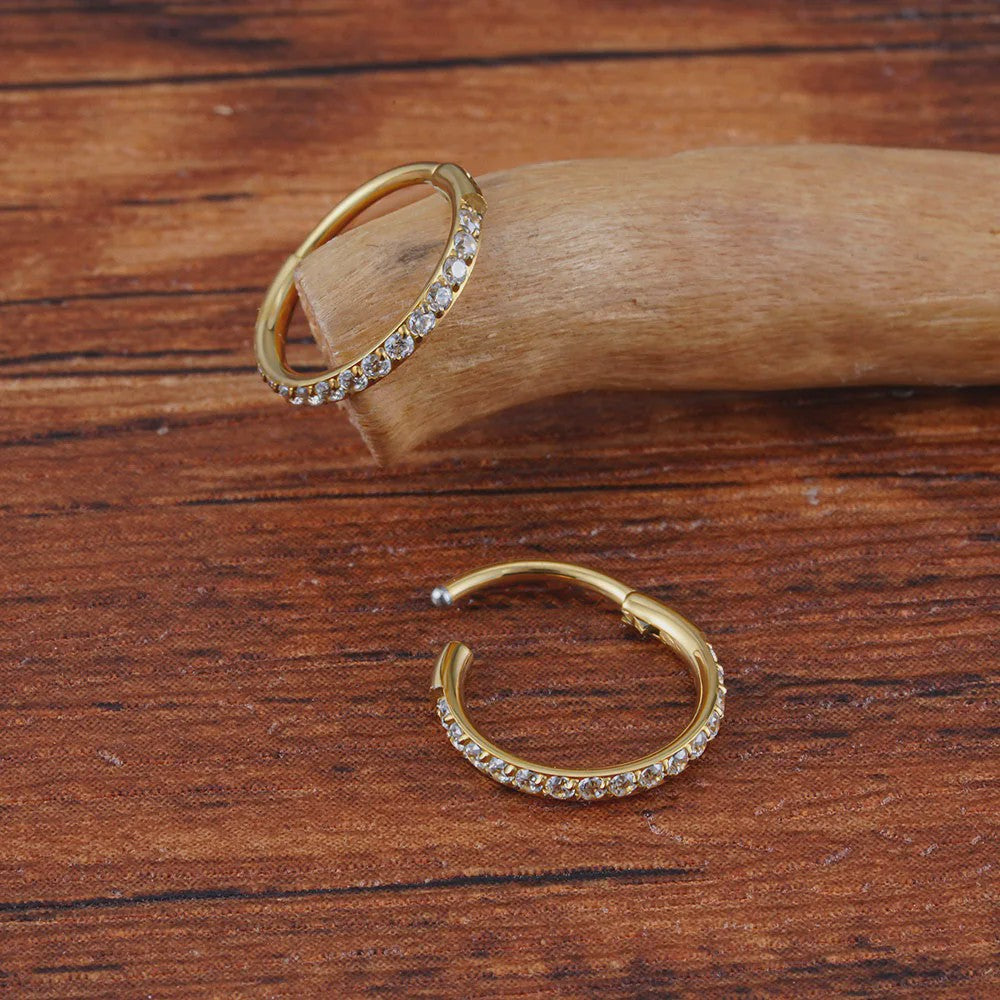 Chique Titanium Huggie Hoop Oorbel met Zirkonia - 16G Piercing Sieraden
