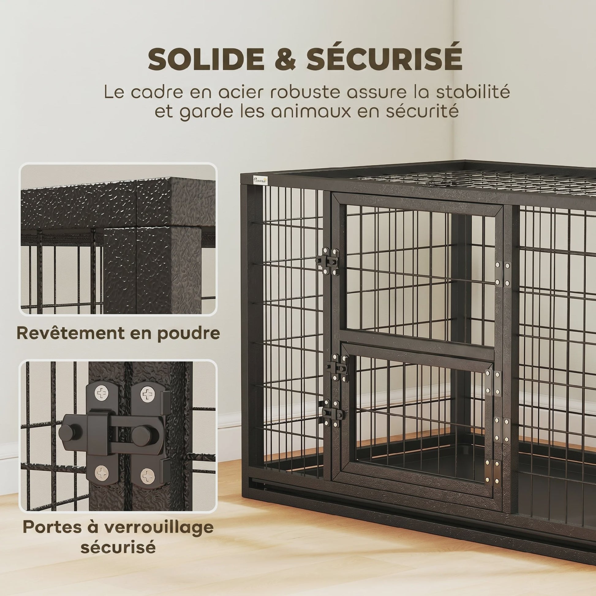 Robuuste Hondenkooi Zwart 94x60x64 cm met Zonnedak en Voerluik