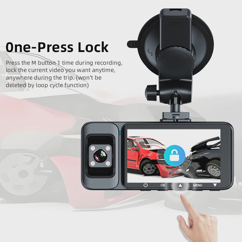 4K 3-Kanaals Dashcam met Infrarood Interne Camera, WIFI, GPS & Parkeermodus - 3'' LCD