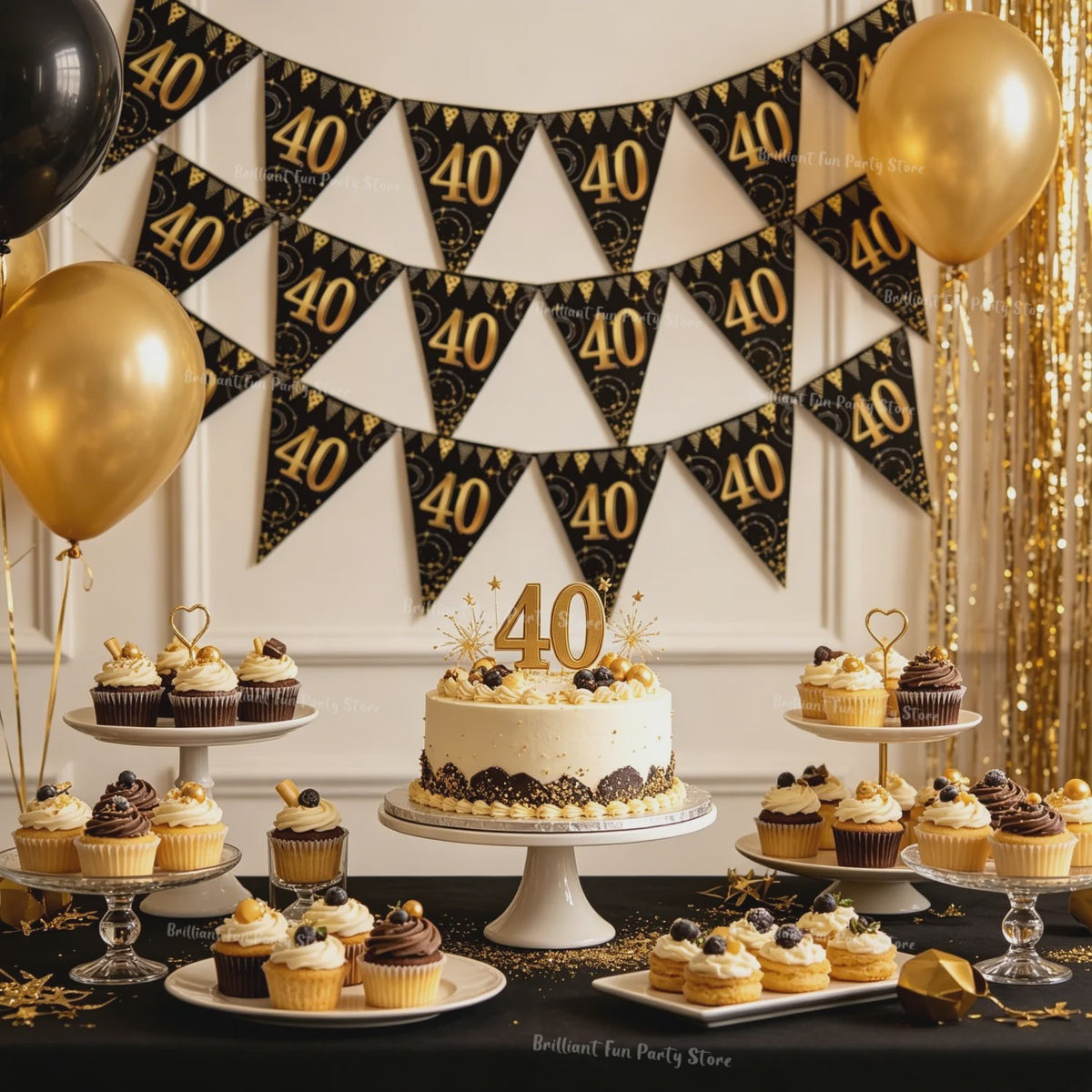 Black Gold Verjaardag Banner - Slingers voor 30, 40, 50, 60 Jaar Feestdecoratie