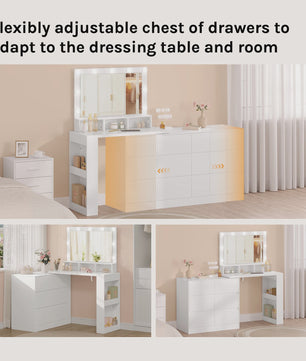 Moderne Kaptafel met LED Spiegel en 7 Lades - Flexibel te Monteren - Make-up Tafel met Ladekast