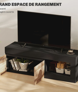 Moderne TV Meubel met 2 Deuren en Open Compartiment - Zwart/Houtkleur - Tot 60 Inch
