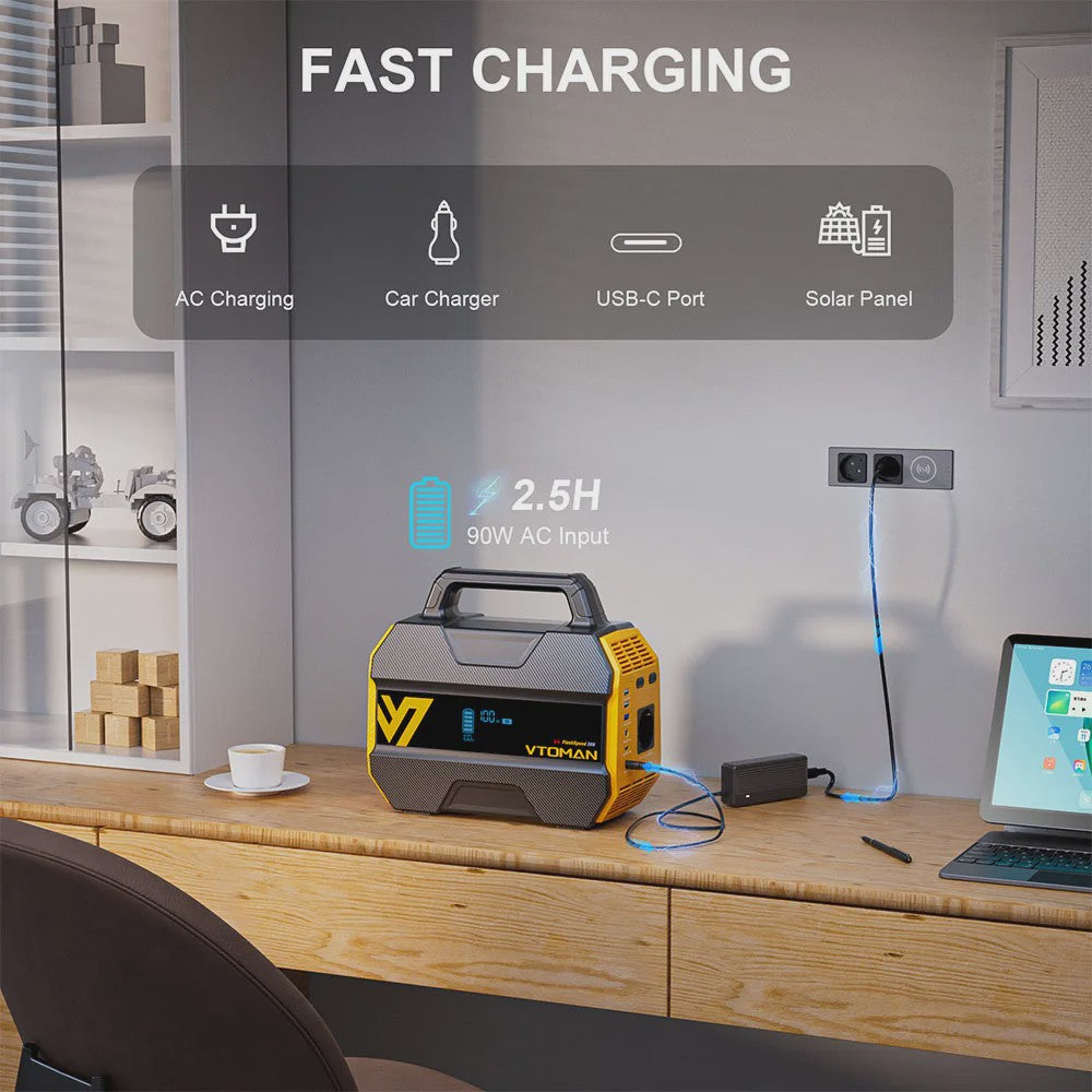 VTOMAN FlashSpeed 300 Power Station: 230Wh LiFePO4, 300W AC, 100W USB-C, Solar Generator