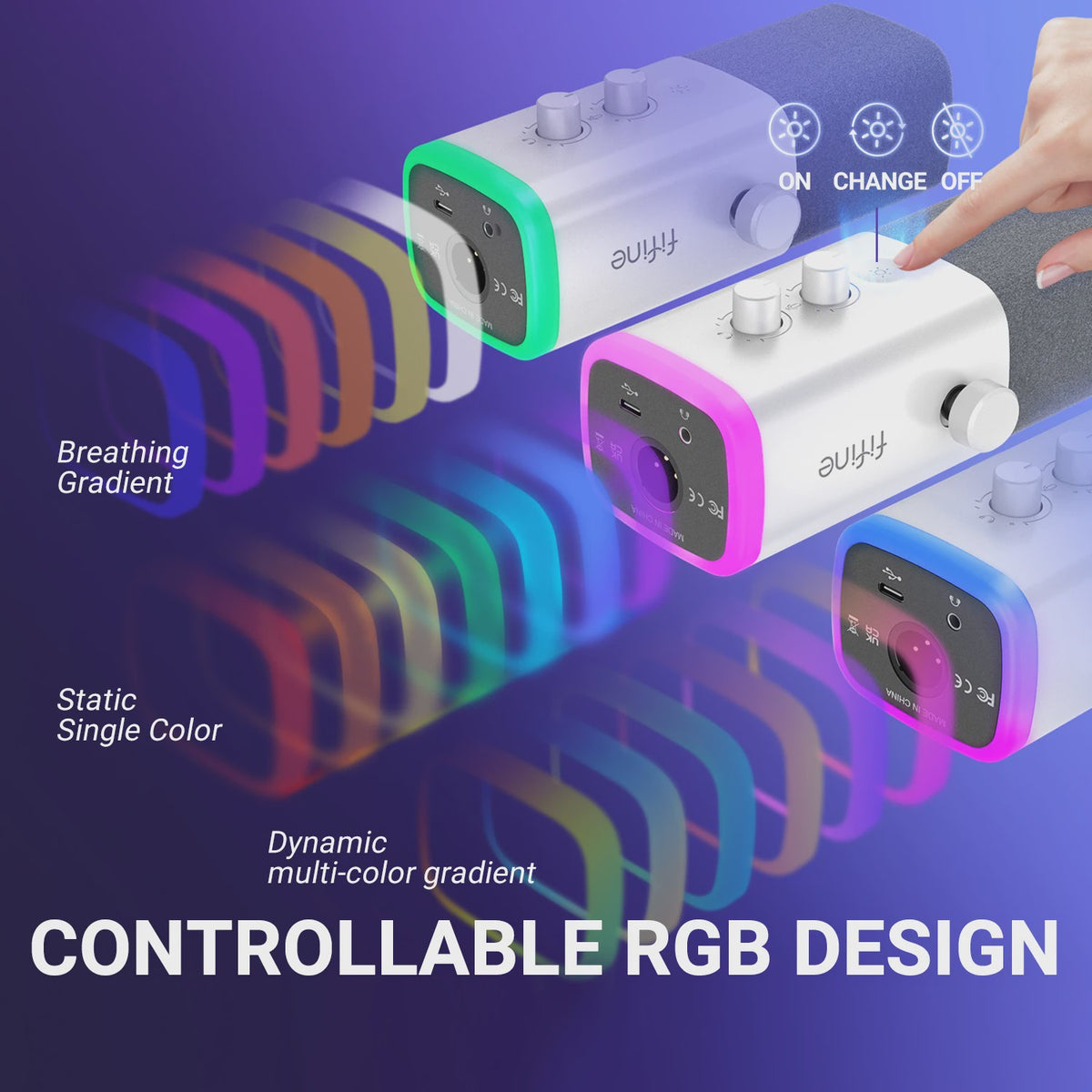 FIFINE AM8W Dynamische XLR/USB Microfoon met RGB, Mute & Koptelefoonaansluiting - Ideaal voor Streaming & Gaming