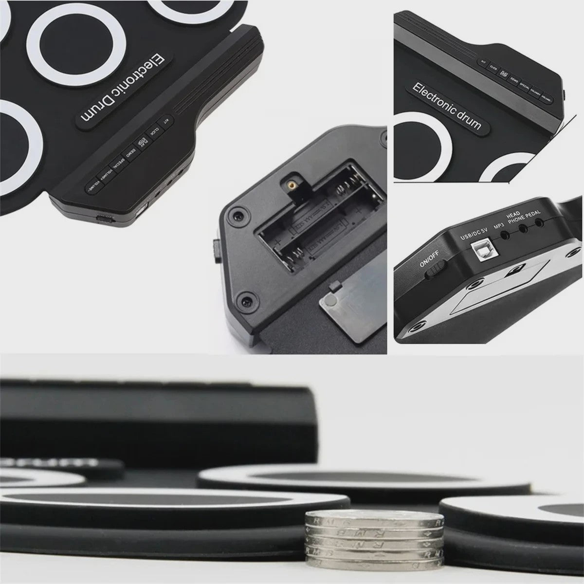 Compacte USB Roll-Up Elektronische Drumstel Set met 7 Pads, Drumstokken en Voetpedaal - Ideaal voor Beginners
