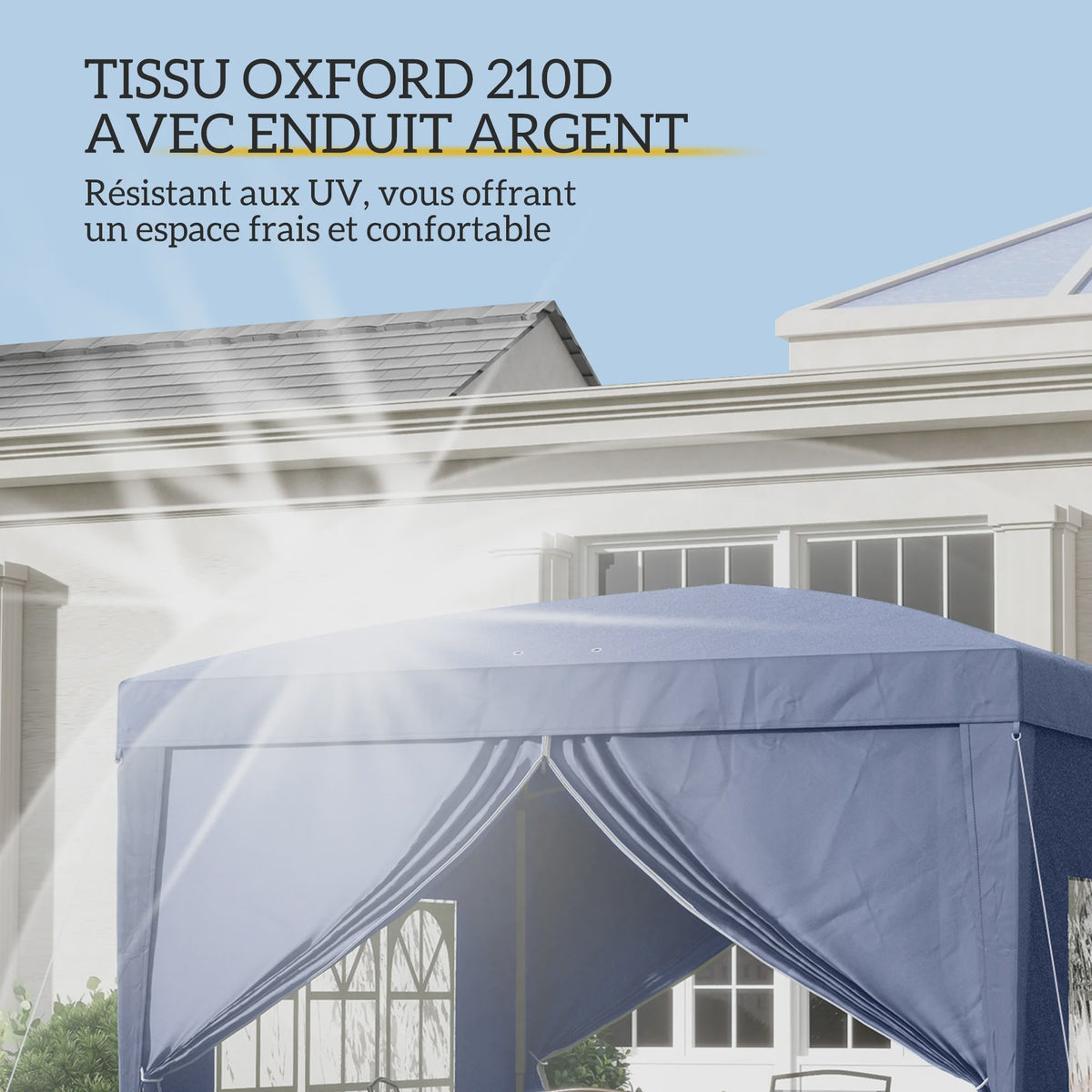 Outsunny Partytent 3x3m met 4 Afneembare Wanden en Draagtas - Blauw