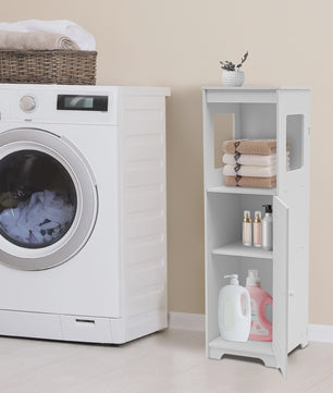 Witte Badkamer Opbergkast met Deur en Plank - PVC Toiletmeubel 28x25x90cm