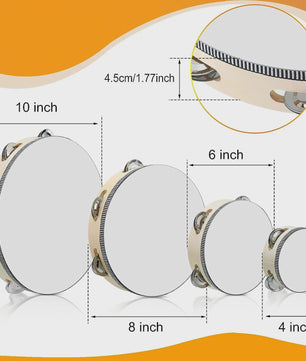 Miwayer Houten Tamboerijn met Metalen Schelletjes - 4 t/m 10 Inch
