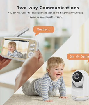 Draadloze Babyfoon met 5" LCD Scherm, App & 3x Zoom - Pan/Tilt & Tweeweg Audio