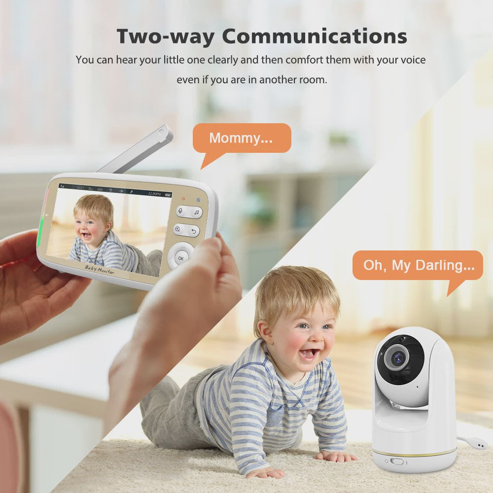 Draadloze Babyfoon met 5" LCD Scherm, App & 3x Zoom - Pan/Tilt & Tweeweg Audio