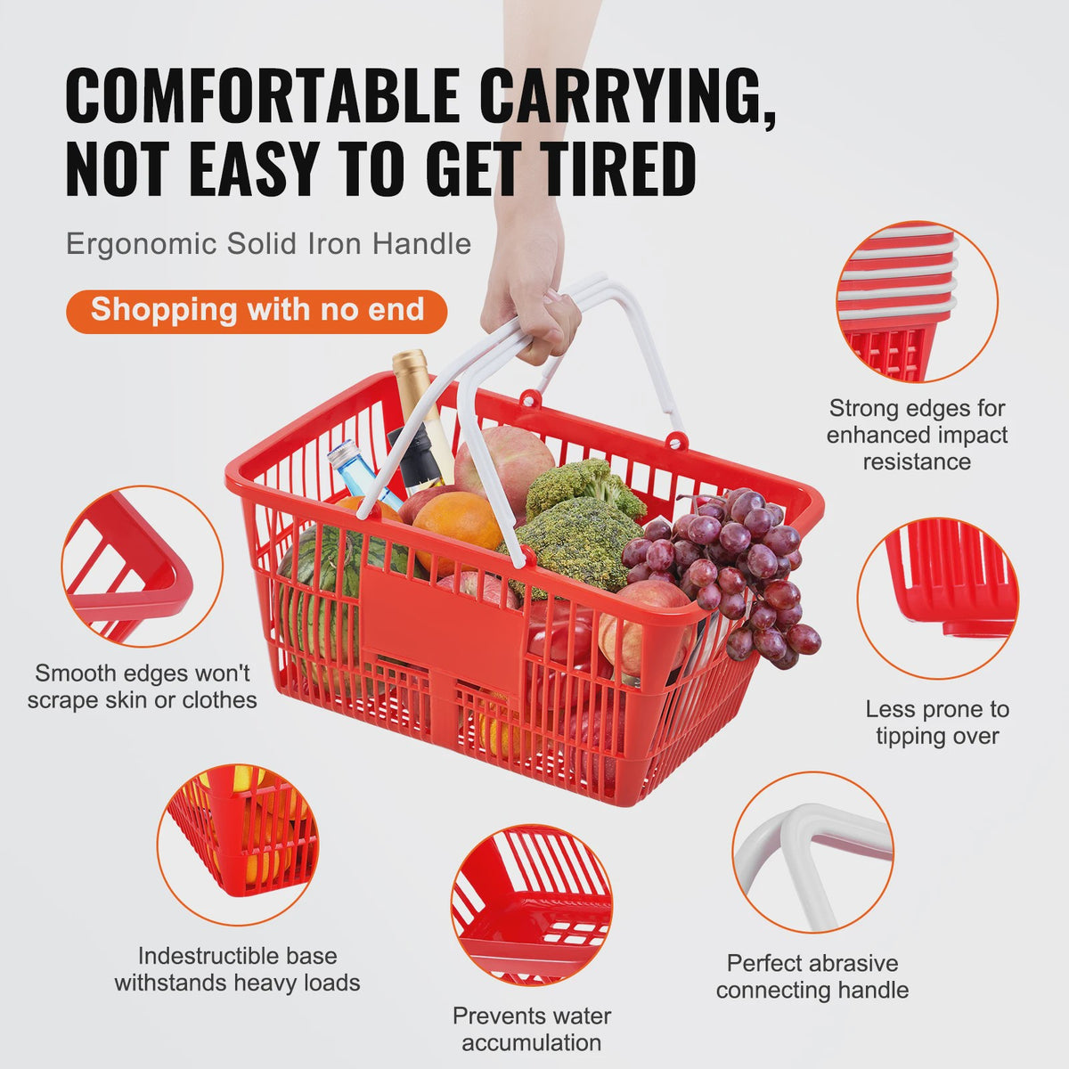 Set van 20 Plastic Boodschappenmanden 21L met Handvat - Draagbaar voor Winkel en Supermarkt