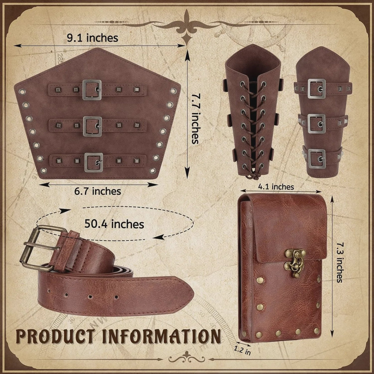 Middeleeuwse Renaissance Kostuum Set: Corset, Riem, Portemonnee & Accessoires