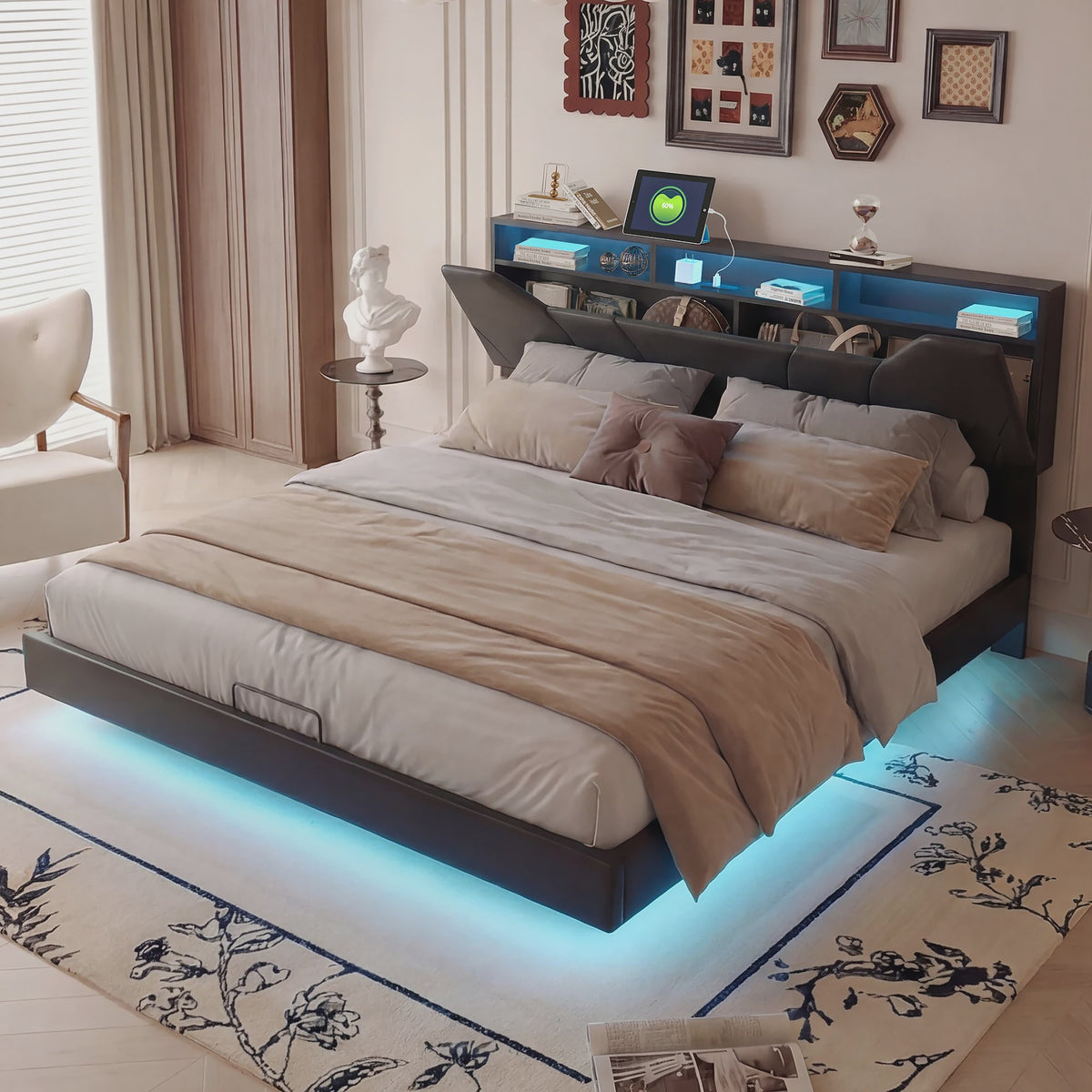Anajqaqia Gestoffeerd Bed 140x200cm met Verstelbaar Hoofdbord en Opbergruimte
