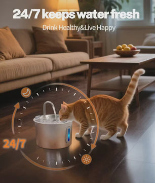 Automatische Drinkfontein RVS 2.2L voor Katten & Honden met Waterniveauvenster