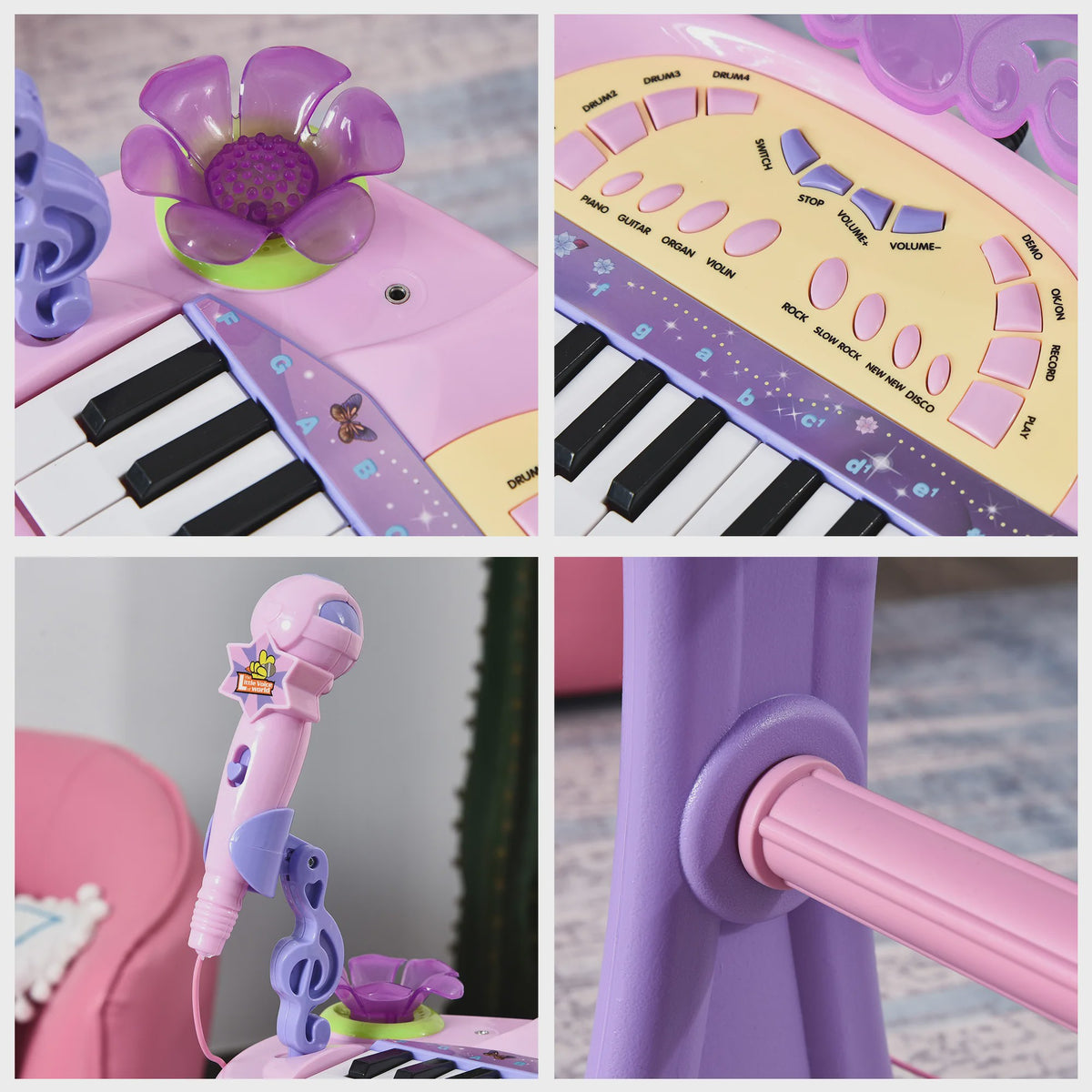 Homcom Children's Electronic Keyboard 32 Keys Microphone Light Sound Mp3 Karaoke
