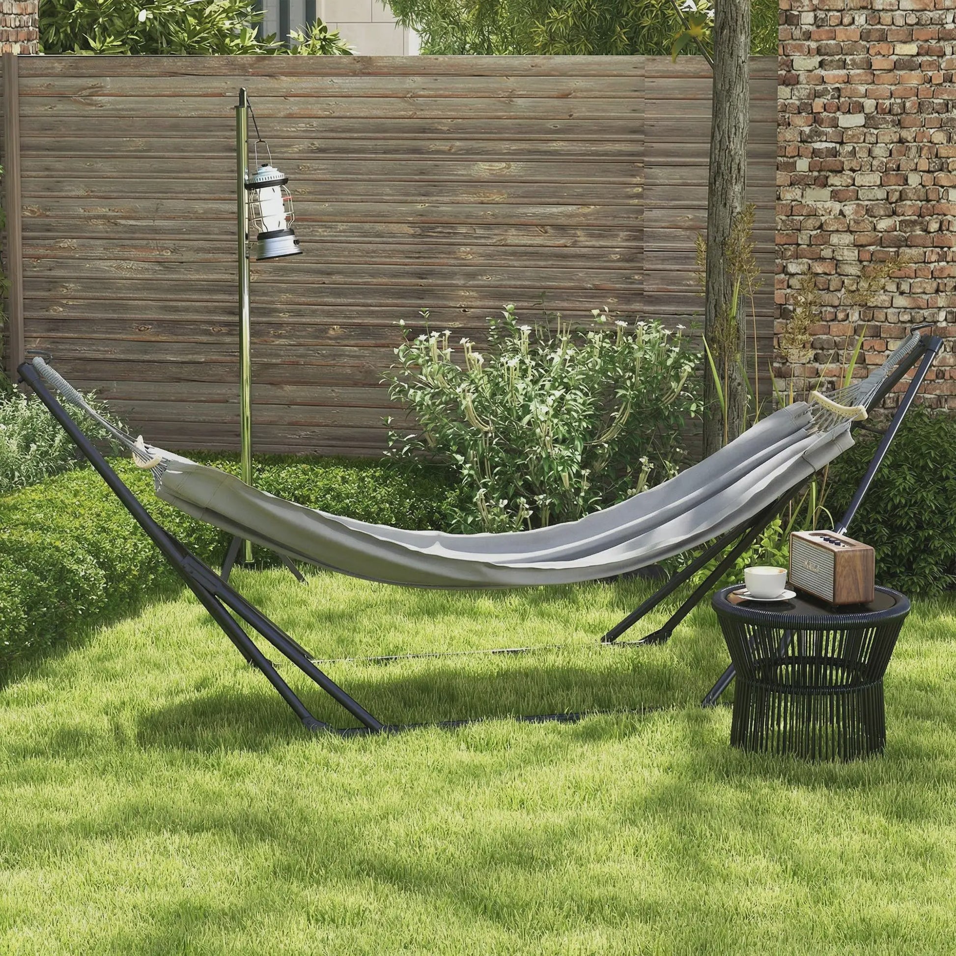 Outsunny 2-in-1 Stalen Hangmat & Hangstoel Standaard - Opvouwbaar, Draagbaar met Tas, 120 kg