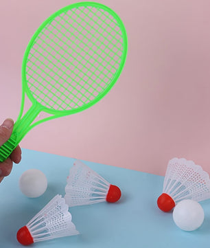 Mini Plastic Badminton & Tafeltennis Set - 4 Paddles, 2 Ballen