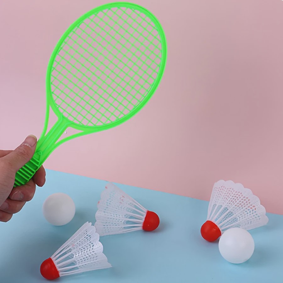 Mini Plastic Badminton & Tafeltennis Set - 4 Paddles, 2 Ballen